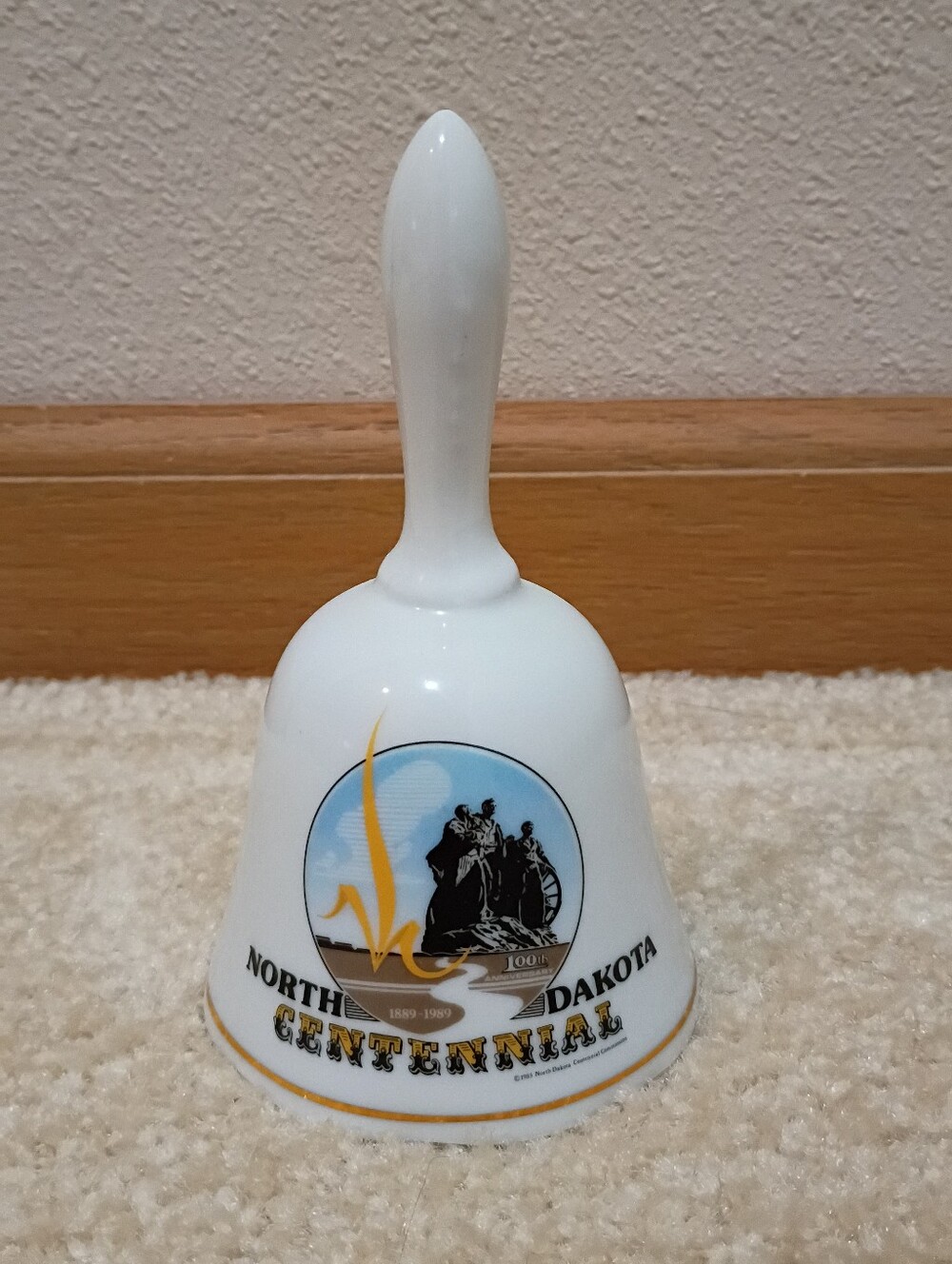 North Dakota Centennial Commemorative White Decorative Bell